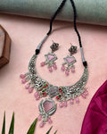 Gulabi pachi kunadan stone pearl choker