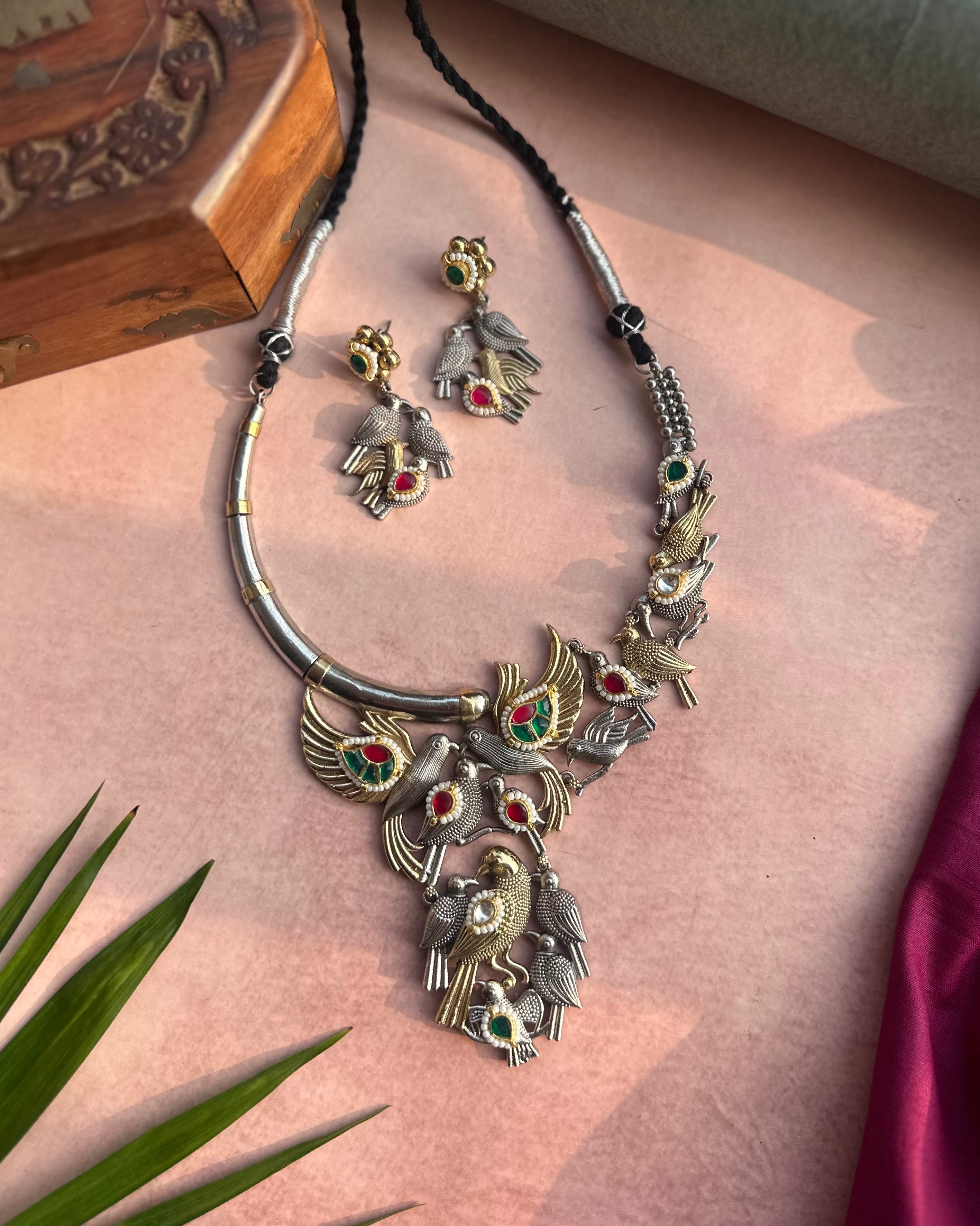 RAMZAT fusion two tone pachi kundan  heritage  bird hasli