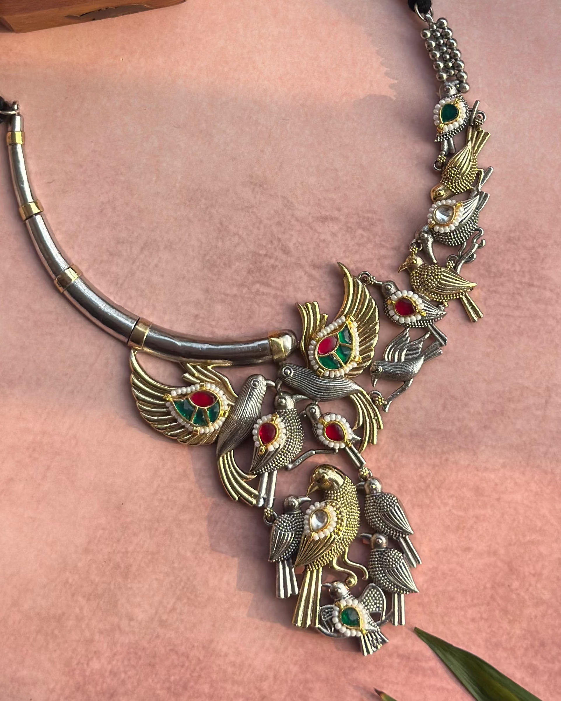RAMZAT fusion two tone pachi kundan  heritage  bird hasli