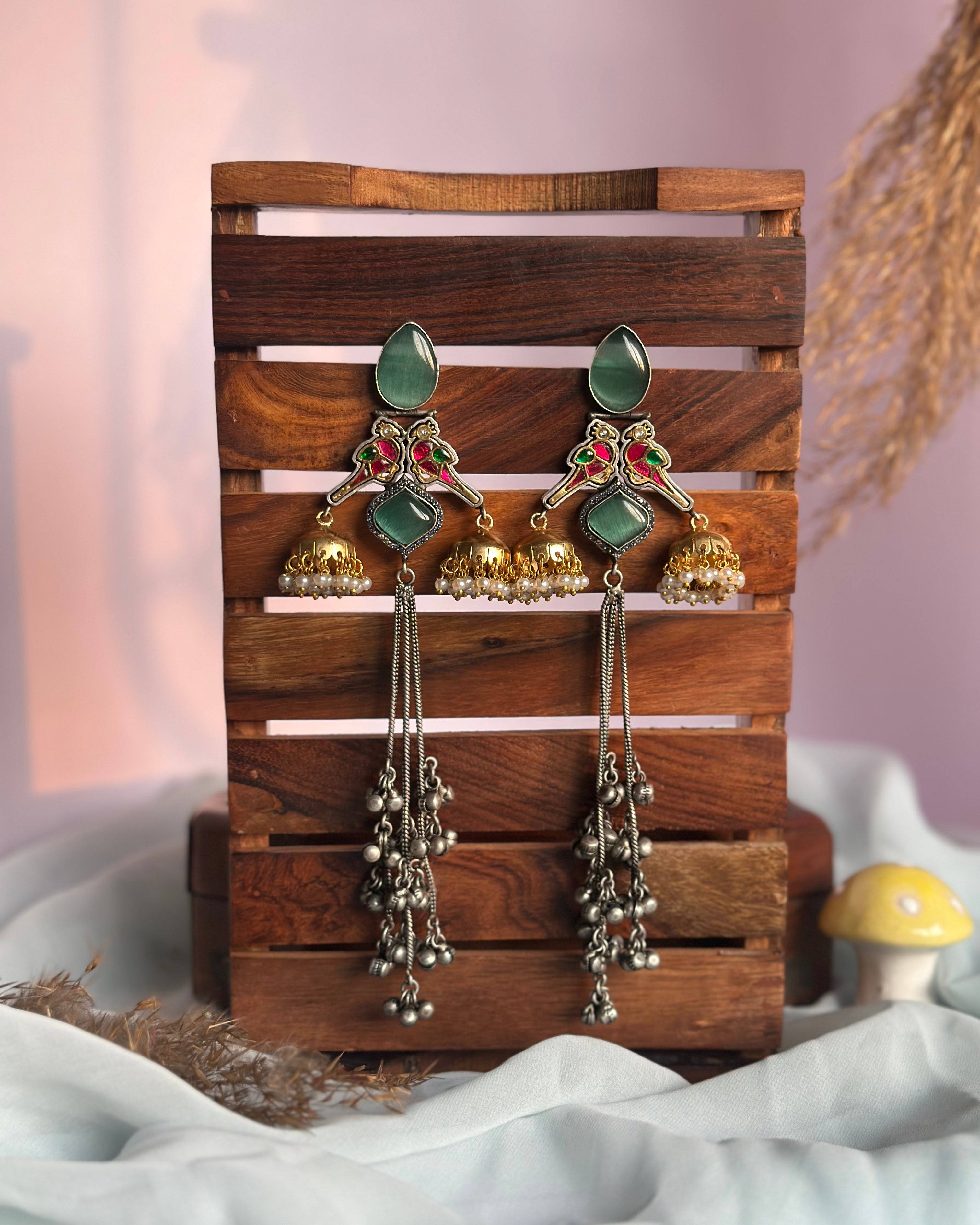 JODHA fusion two tone kashmiri earrings